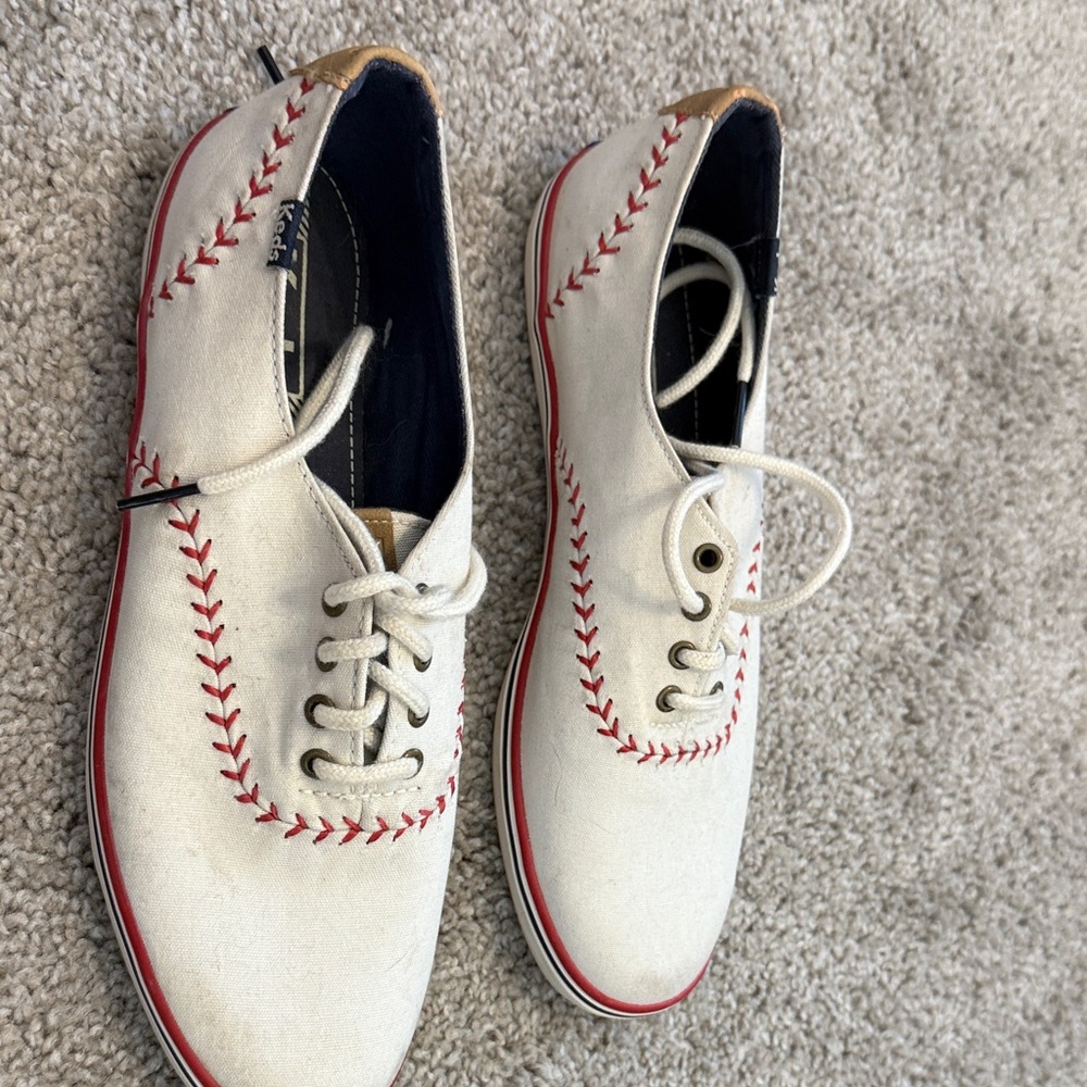 Keds Cream Sneakers with Red Stitching